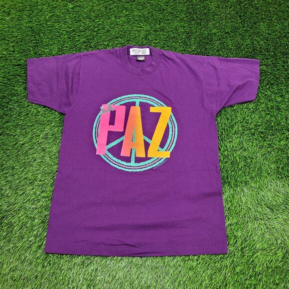 Vintage 1990 La-Paz Peace-Sign Shirt Womens XL 21x27 Purple - Picture 1 of 13